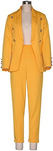 MorFansi Broekpak voor dames, 2-delig, elegant, businesspak, 2-delige set, tweedelig, slimfit, blazer, broek, outfit, effen, revers, casual, vrijetijdspak, streetwear, donkerblauw, XL