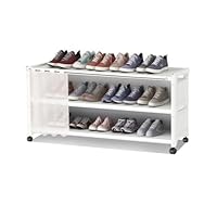 Uvarovix Portable Shoe Rack with Wheels - Rolling Shoe Rack 3-Tier Under Bed Storage Cart, Premium Non-Woven Storage Metal Shoes for Dorm/Hallway/Bedroom