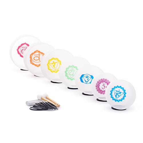 KVKA Conjunto de 7 tigelas de cristal de 15 a 30 cm, 432 hz, com design de chacra, cor base com esto