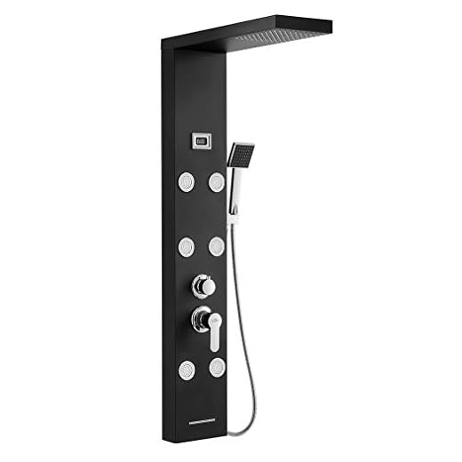 Auralum - Columna de Hidromasaje Ducha Negro 4 Función con Pantalla LCD Columna Ducha Acero Inoxidable para Baño con 6 Boquillas de Masaje