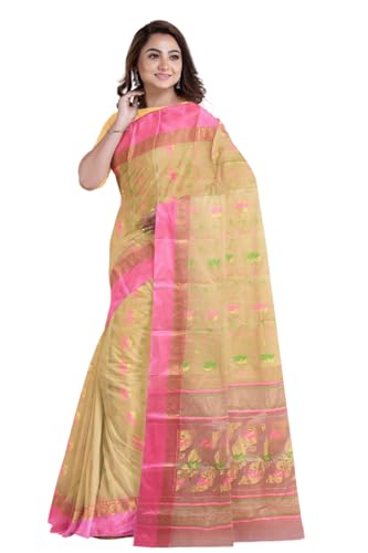 Generic pink banarasi silk saree in tussar silk – image 4