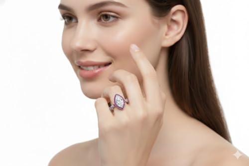 Image of Choose Your Gemstone Twisted Marquise Diamond CZ Halo Ring 925 Sterling Silver Marquise Shape Halo Engagement Rings Minimal Modern Design Birthday Gift Wedding Gift US Size 4 to 12