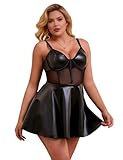 ohyeahlady Vestido de Cuero Mujer Fiesta sin Espalda Mini Vestido Corto Ajustado Mini Vestidos Club Noche Babydoll Lencería Talla Grande Ropa de Verano para Dormir Dress ClubwearNegro-Cuero,S