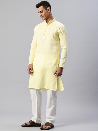 Image of Majestic Man Men's Cotton Regular Fit Casual Mandarin Collar Ethnic Motifs Solid Long Kurta