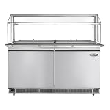 Pemberly Row 60" Commercial Refrigerated Prep Station, Stainless Steel, Silver Finish, Automatic Defrost, Digital Temperature Control, Sneeze Guard, Freestanding Design, Ideal for Sandwiches, Salads,