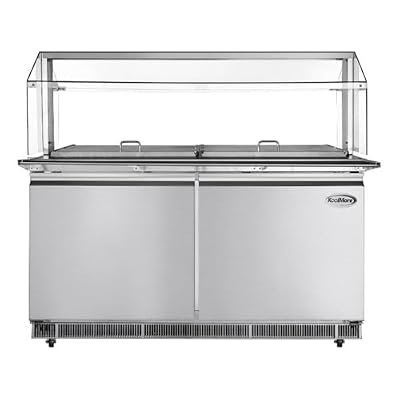 Pemberly Row 60" Commercial Refrigerated Prep Station, Stainless Steel, Silver Finish, Automatic Defrost, Digital Temperature Control, Sneeze Guard, Freestanding Design, Ideal for Sandwiches, Salads,