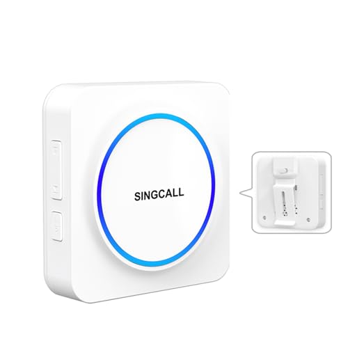 SINGCALL Receptor LED Portátil Recargable Inalámbrico con 32 Tonos, Volumen Ajustable 0-100dB & Memoria, para Hogar/Garaje/Apartamento/Residencias de Mayores/Hospitales,1 Receptor LED Portátil