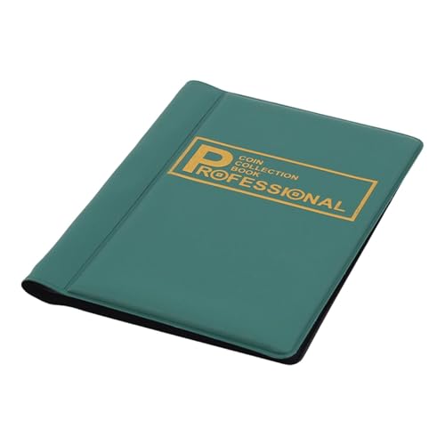 JISADER Álbum de Monedas, Soporte para Guardar Monedas, Accesorio de Regalo, Protector de colección, portátil, Premium, práctico, 10 páginas, 120 Bolsillos, Verde