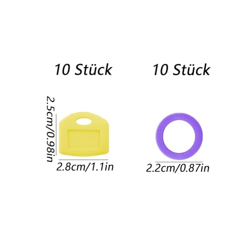 20 Stück Schlüsselkappen, Schlüsselmarkierung Rund und Eckig 2 Stile 10 Farben Schlüssel Markierung Schlüsselmarkierer Schlüsselkappen Eckig Schlüsselkappe für Ldentifizierung Von Schlüsselverwendung