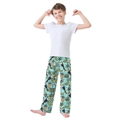 Parrot Pineapple Fruit Boys Long Pants Soft Trousers Elastic Waist Kids Lounge Bottoms with Pockets S-XL2