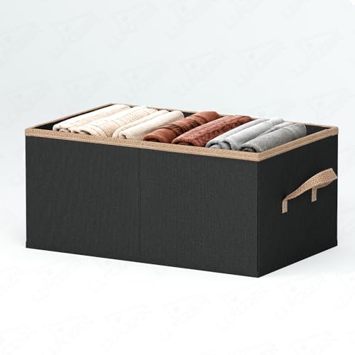 Image of Lukzer 1Pc Black Foldable Clothes Organiser Storage Box Stackable Space-Saving Wardrobe Organizer for Storage with Handles & Rust-Free Multipurpose Organizers Basket for Almirah Cupboard Pants Jeans