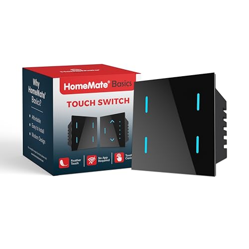 Image of HomeMate Basics Non-Smart 4 Gang Touch Switch | On /Off Touch Control | No App Required | Elegant Touch Switches for Home and Office - Black