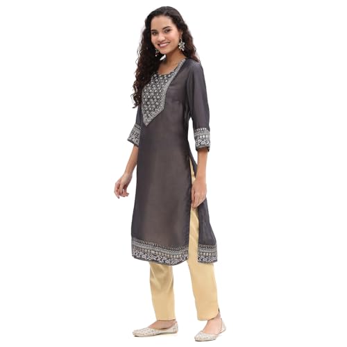 Image of BIBA Silk Dyed Regular Festive Kurta with Inner