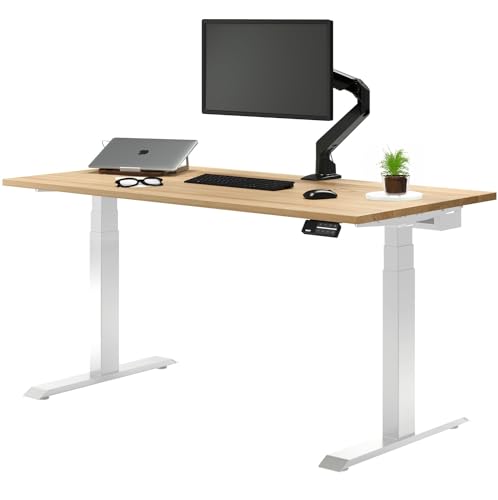 Image of Desky Dual Hardwood Sit Stand Desk - Electric Standing Desk - Dual Motor,3 Stage Adjustable Height Desk - Solid Wood Whole-Piece Top - Standing Desk with Cable Management