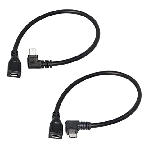 RIIEYOCA 90 Degree Micro USB Extension Cable - Left and Right Angle Micro USB Male to Female Data Sync and Charge Cable 25CM/10 Inch(1 Pair) Cover