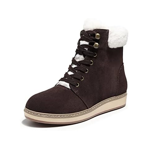 DUNION Dooley Women's Waterproof Lace Up Leather Round Toe Winter Boot Faux Fur Lining Collar Tongue Casual Bootie,BROWN,7 M US Cover