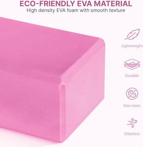 WY8 Yoga Blocks Set of 2 with Strap and Elastic Resistance Band EVA Foam Soft and Sturdy Non-Slip Lightweight Yoga Bricks for Balance, Stretching, Pilates, Meditation, and Deep Flexible Poses - Image 3