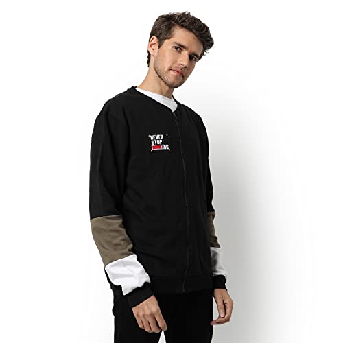 Image of CAHOOT Men's Dark Blue Zip-Front Hoodie with Contrast Drawstring for Casual Wear | Long Sleeve | Hooded Neck | Zipper Closure | Cotton Sweatshirt Crafted with Comfort Fit for Everyday Wear