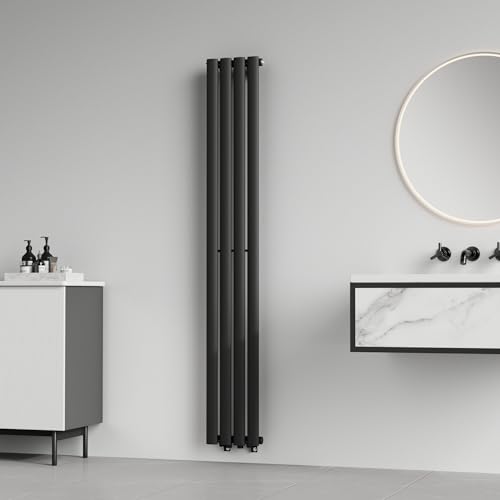 [neu.haus] Radiadores de Panel Monocapa Radiador de Diseño Tubular Calefactor de Baño Salón de Agua Caliente de Pared Conexión Inferior Central 438W Acero 160 x 24 cm - Negro