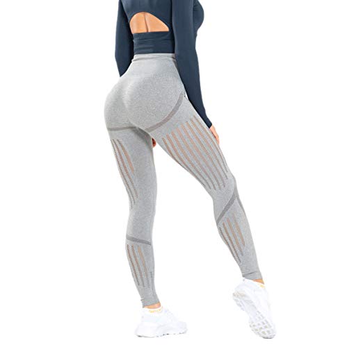 Redqenting Women’s High Waist Seamless Leggings Ankle Yoga Pants Squat Proof Tights Gray