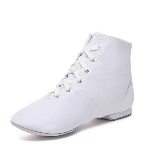 Danzcue Womens White Canvas Lace up Jazz Boot Shoes, 4.5 M US