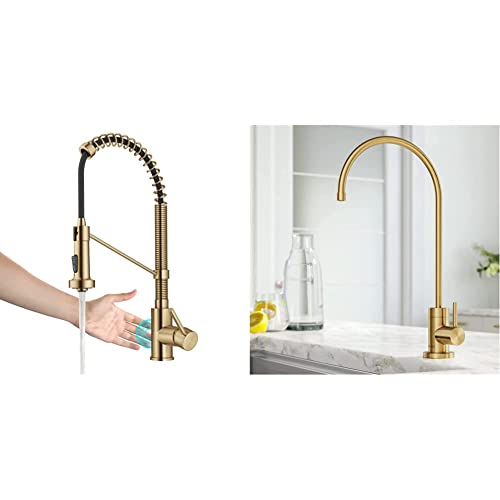 Kraus Bolden Touchless Sensor Commercial Style Pull-Down Single Handle 18-Inch Kitchen Faucet, Ksf-1610Bb & Purita 100" Lead-Free Kitchen Water Filter Faucet, Ff-100Bb #TOP20