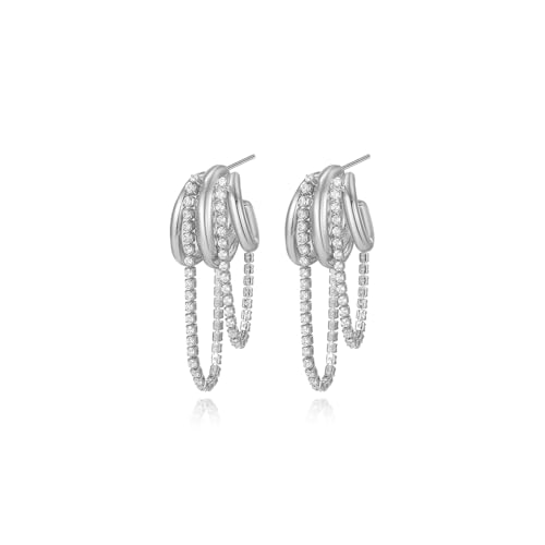 14K Gold Plated/White Golde Plated Triple Hoop Earrings for Women, Chunky Hoop Earrings Hypoallergenic CZ Drop Dangle Trendy Dainty Jewelry G Women