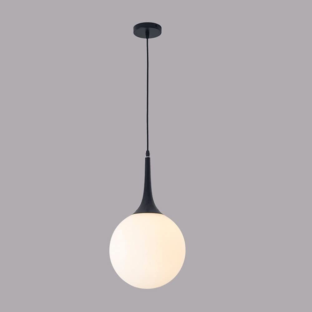 Lampa wisząca z białą kulą, metalowa lampa wisząca ze szklanym kloszem, oprawa oświetleniowa E27, kuliste lampy wiszące przy łóżku, nowoczesne żyrandole do jadalni