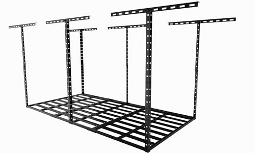 Image of SunsGrove 3x6 Overhead Garage Storage Rack Organization, Adjustable Ceiling Mounted Storage Racks, 800LBS Weight Capacity, 22 inch-40 inch Ceiling Dropdown, Hammertone Black