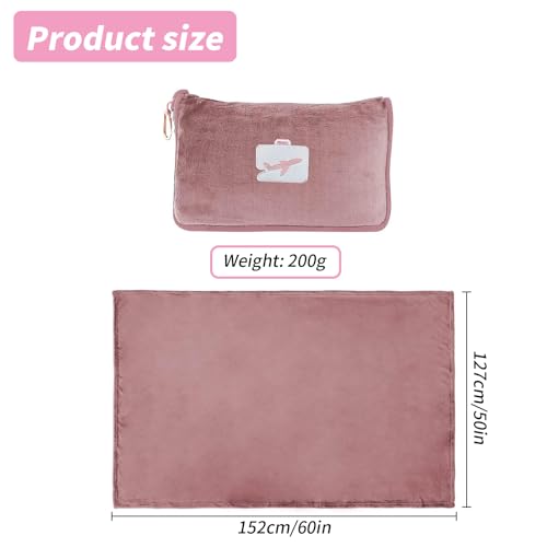 Travel Blanket and Pillow, Ultra Soft 2 in 1 Airplane Blanket with Compact Pillowcase, Luggage Strap, Lightweight Travel Essential, Ideal for Long Flights, Camping, Sunset (Light Pink) - Image 3