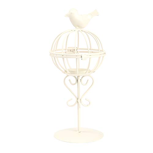 MSUIINT Candle Lantern Iron Candle Holder, Birdcage Shape Candle Holder, Hollow Out Unique Bird Cage, Standing Bird Wind Lamp Decoration for Dinning Table Decoration Wedding Home(White)