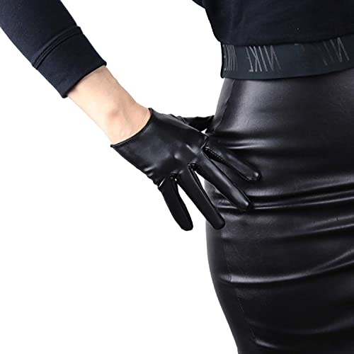 DooWay Damen Kurze Lederhandschuhe Touchscreen Kunstleder Lammleder Schwarz 16 cm Kleid Kostüm Zubehör Cover