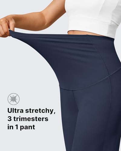 Image of G4Free BareFeel Maternity Pants Over the Belly Pregnancy Trousers for Work | High Waist Coverage,Two Side Pockets,Wide Leg Design,Soft Knit Fabric,for Dress Casual Yoga