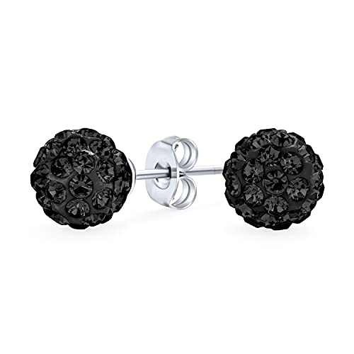 Fashion Round Simple Black Pave Crystal Bead Disco Ball Stud Earrings For Women For Teen 8Mm #TOP21