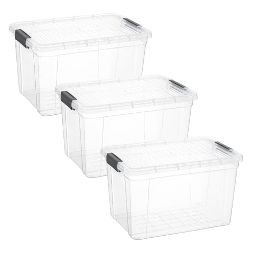 Image of Superio 14.7 Quart Clear Plastic Storage Boxes with Lids, Stackable Organizer Containers, BPA-Free Storage Bins for Home, Office, School & Dorm, 3 Pack