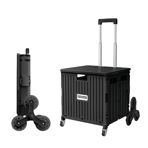 Foldable Utility Rolling Cart - Portable Grocery Cart on Wheels, Collapsible Handcart for Moving, Shopping Trolley for Dorm, Camping, Travel, Office