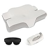 Pirvodee Cervical Pillow Memory Foam Contour Pillows for Neck Pain Shoulder Relief Sleeping,Different Height Anti Snoring Pillow for Side Sleepers, Back and Stomach Sleepers,White(Plus a Pillowcase)