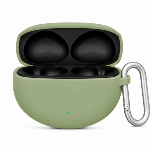 Image of Silicone Case for Oppo Enco Air 5 TWS Earbuds, Shockproof Cover with Heavy Duty Carabiner, LED Visible (Matcha Green)