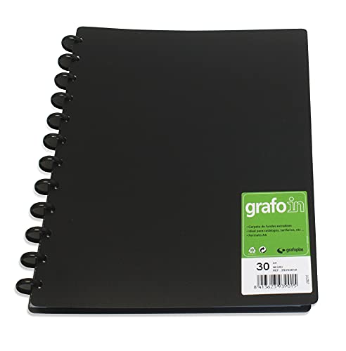 Grafoplás 39393010. Carpetas de Fundas Extraíbles, Grafo In, 30 Fundas, A4, Negro, Mecanismo de Discos Cover