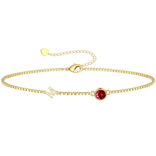 Image of Birthstone Bracelets for Women, Initial Bracelet Teen Stocking Stuffers Birthday Gifts for Teen Girls Initial Bracelet Trendy Letter A-Z Dainty Bracelet 21st 30th Mom Birthday Gift Birthstone Jewelry