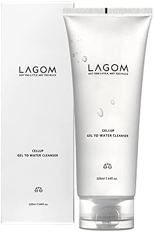 LAGOM Cellup Gel To Water Cleanser Natural Vegan Daily Face Wash with Acacia Seed Omega-3 Gentle Hydrating Herbal Facial Cleansing Treatment for Combination Sensitive Dry Oily Acne Skin 220ml 7.44oz