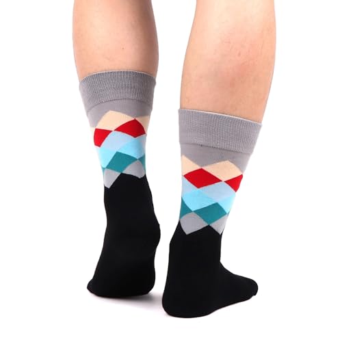 WeciBor Herensokken, kleurrijk, casual, business-sokken, modieus, klassiek, crew, katoen, 6/12 paar, 12 paar geometrie - Afbeelding 7