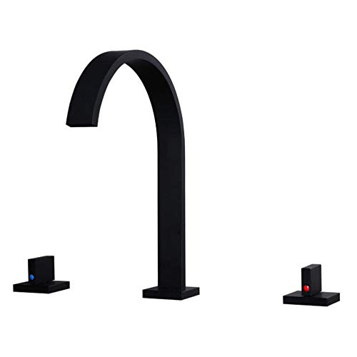 Robinet de lavabo à double poignée, mitigeur 3 trous noir en laiton avec bec cascade