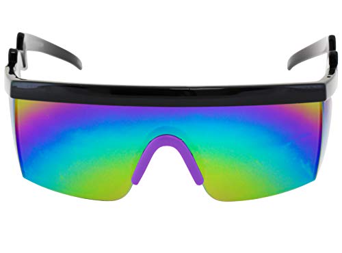 FLAWLESS EYEWEAR Semi Rimless Goggle Style Retro Rainbow Mirrored Lens ZigZag Sunglasses (Rainbow Purple)2