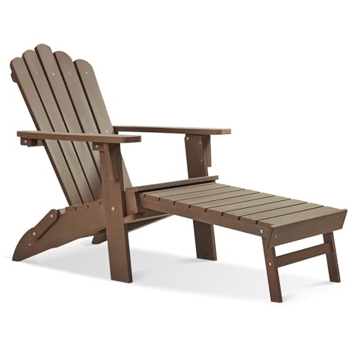 RICNOD Folding Adirondack Chairs with Retractable Ottoman, Dark Brown