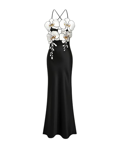 orchid embroidered dress Sleeveless Orchid Patterned Dress L / Black main image 0
