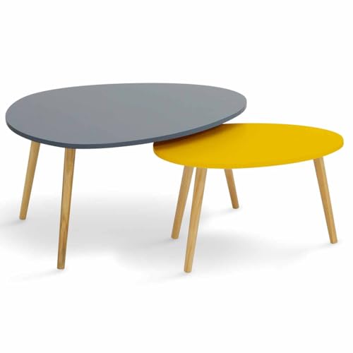 Miniatura 4 de Idmarket Juego De 2 Mesas Bajas Nido Gaia Lacadas Gris Amarillo Escandinavo
