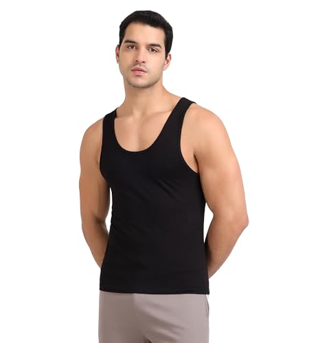 Image of Freecultr Cotton Vest for Men Sleeveless Lightweight Solid Round Neck Comfort Vest | Ultra-Soft Breathable Innerwear Sando for Gym, Sports, Workout, and Everyday Wear | Regular Fit and Durable Design