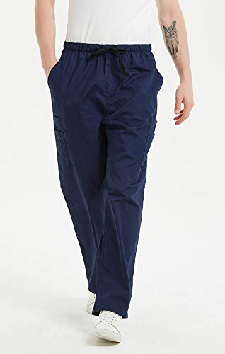 VOGRYE Calça de uniforme médico masculina – calça com 7 bolsos na cintura, uniforme médico antirruga