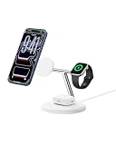Belkin UltraCharge Caricatore USB Wireless 3 in 1 Qi2.2 25W, Stazione di Ricarica USB-C Magnetica con MagSafe per iPhone 17, Apple Watch, Pixelsnap, Galaxy S26 Ultra (con Adattatore da 45W), Bianco